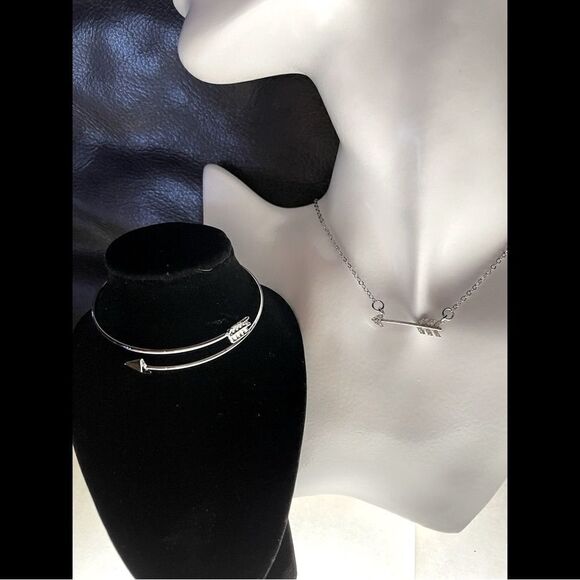 SXY l Custom Set l New Silver w/ Rhinestone Accents l Cuff, Bracelet & Necklace - Picture 6 of 9